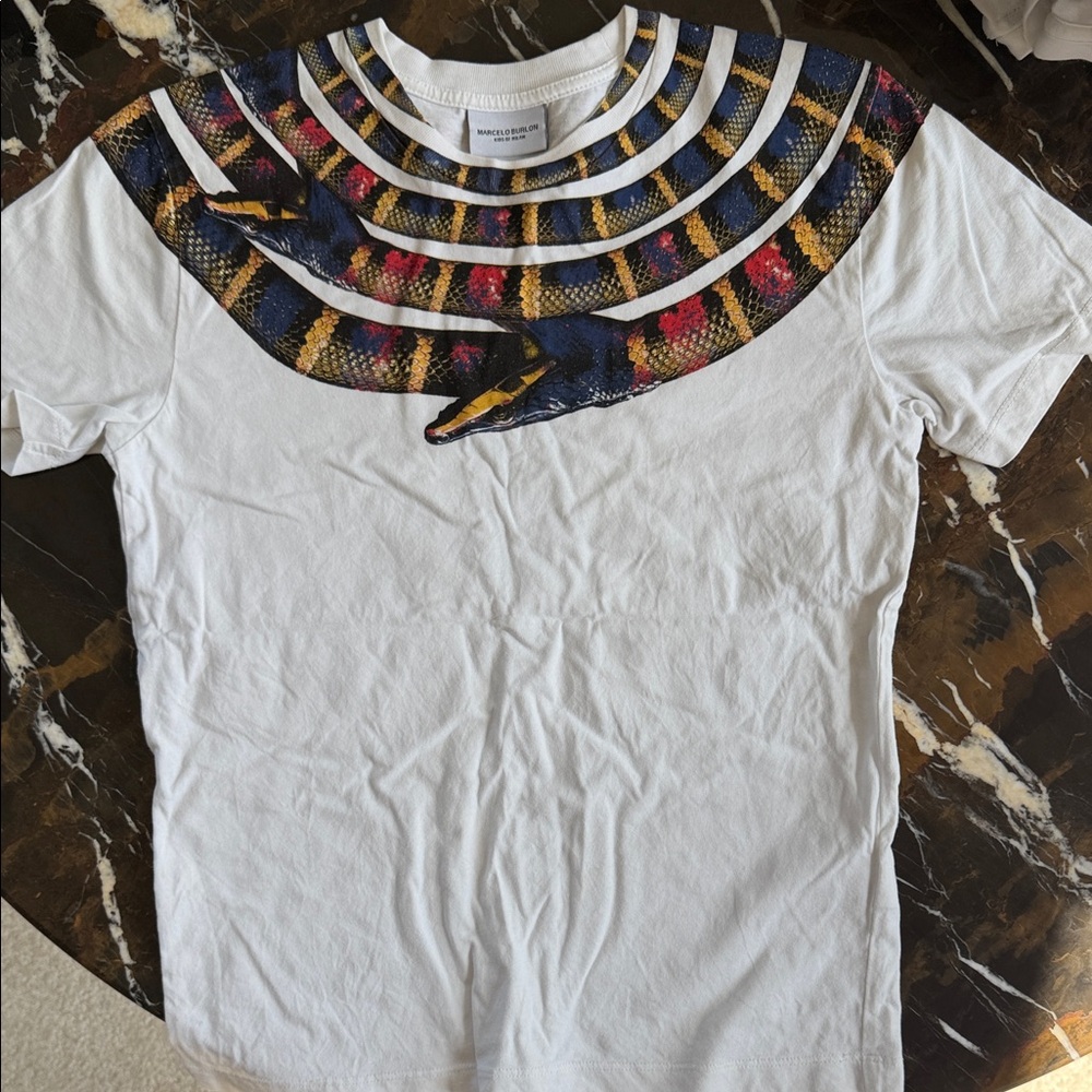 Marcelo Burlon White Tee with Colorful Snake Design